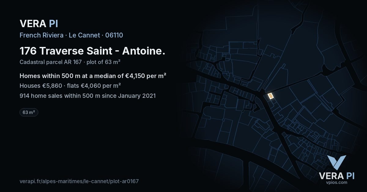 176 Traverse Saint - Antoine, Le Cannet at night – the plot lit, the parcels around coloured by the prices near them