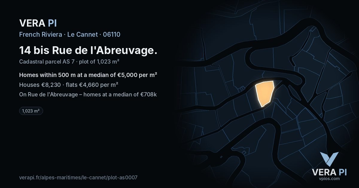 14 bis Rue de l'Abreuvage, Le Cannet at night – the plot lit, the parcels around coloured by the prices near them