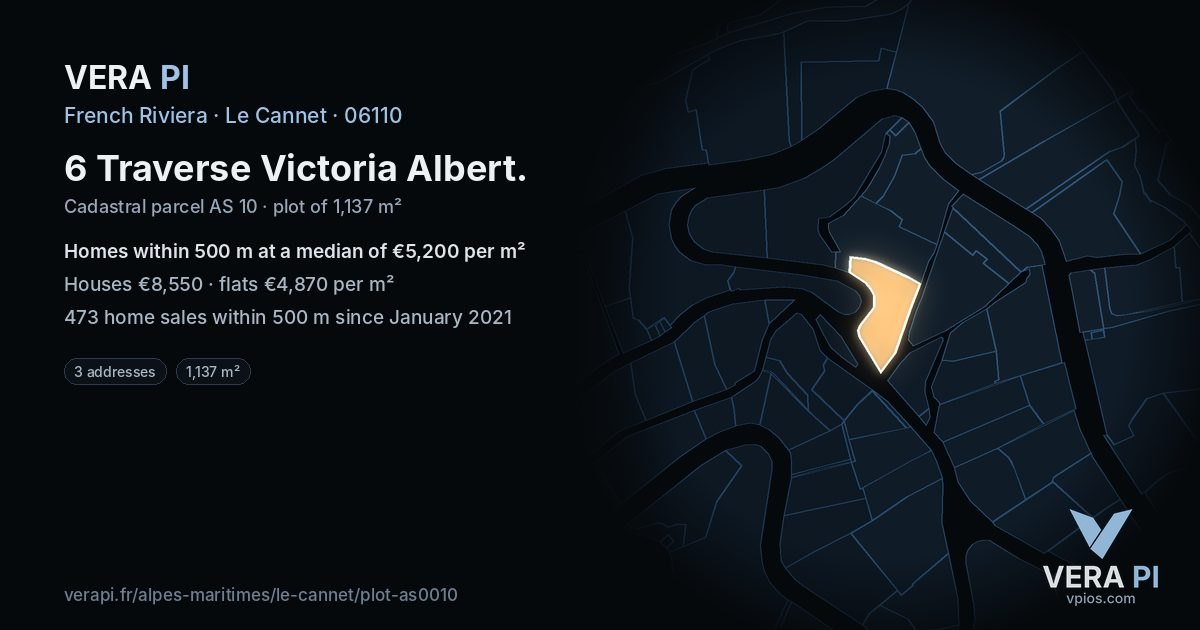 6 Traverse Victoria Albert, Le Cannet at night – the plot lit, the parcels around coloured by the prices near them