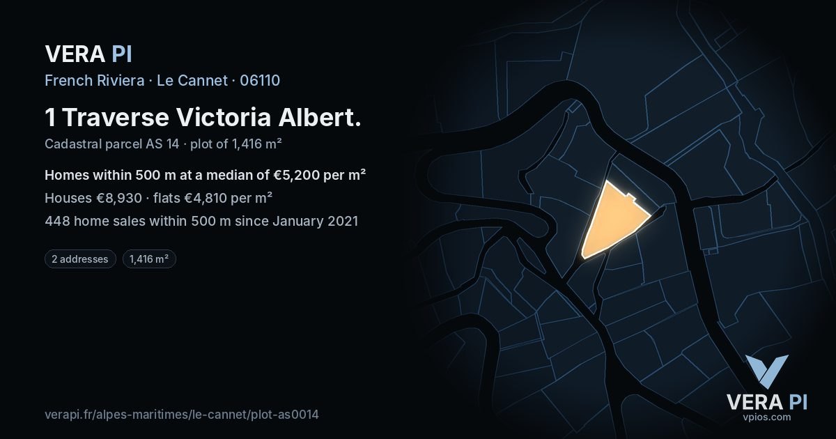 1 Traverse Victoria Albert, Le Cannet at night – the plot lit, the parcels around coloured by the prices near them