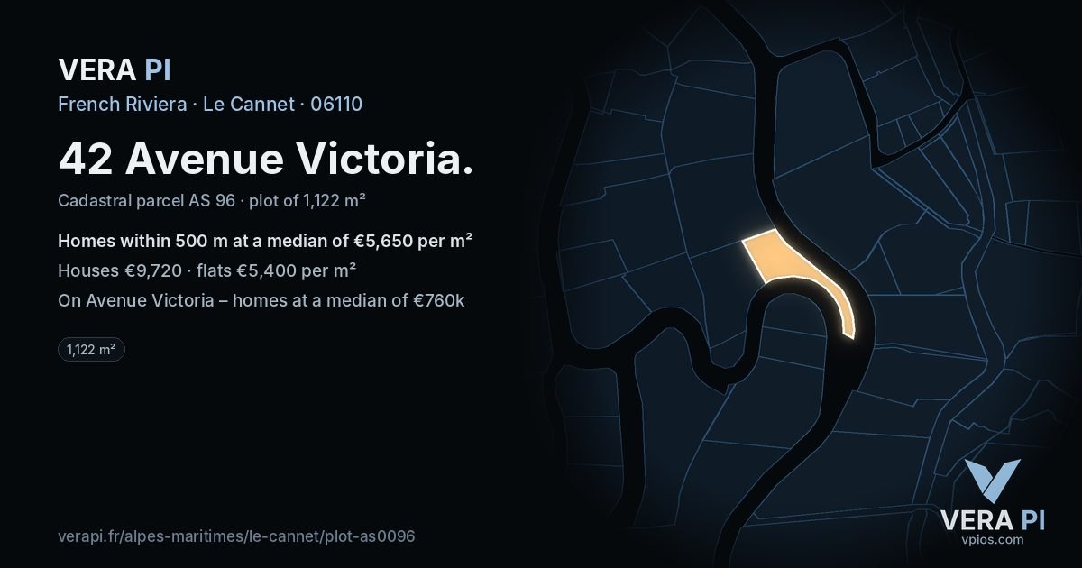 42 Avenue Victoria, Le Cannet at night – the plot lit, the parcels around coloured by the prices near them