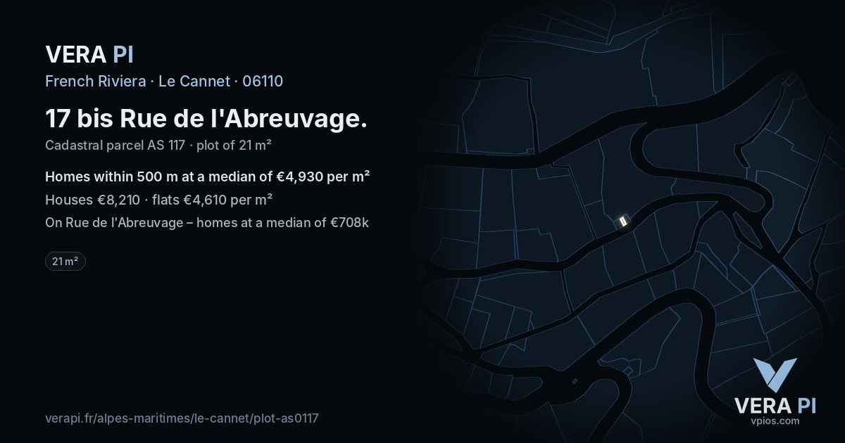 17 bis Rue de l'Abreuvage, Le Cannet at night – the plot lit, the parcels around coloured by the prices near them