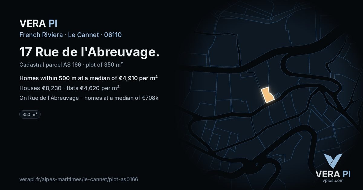 17 Rue de l'Abreuvage, Le Cannet at night – the plot lit, the parcels around coloured by the prices near them