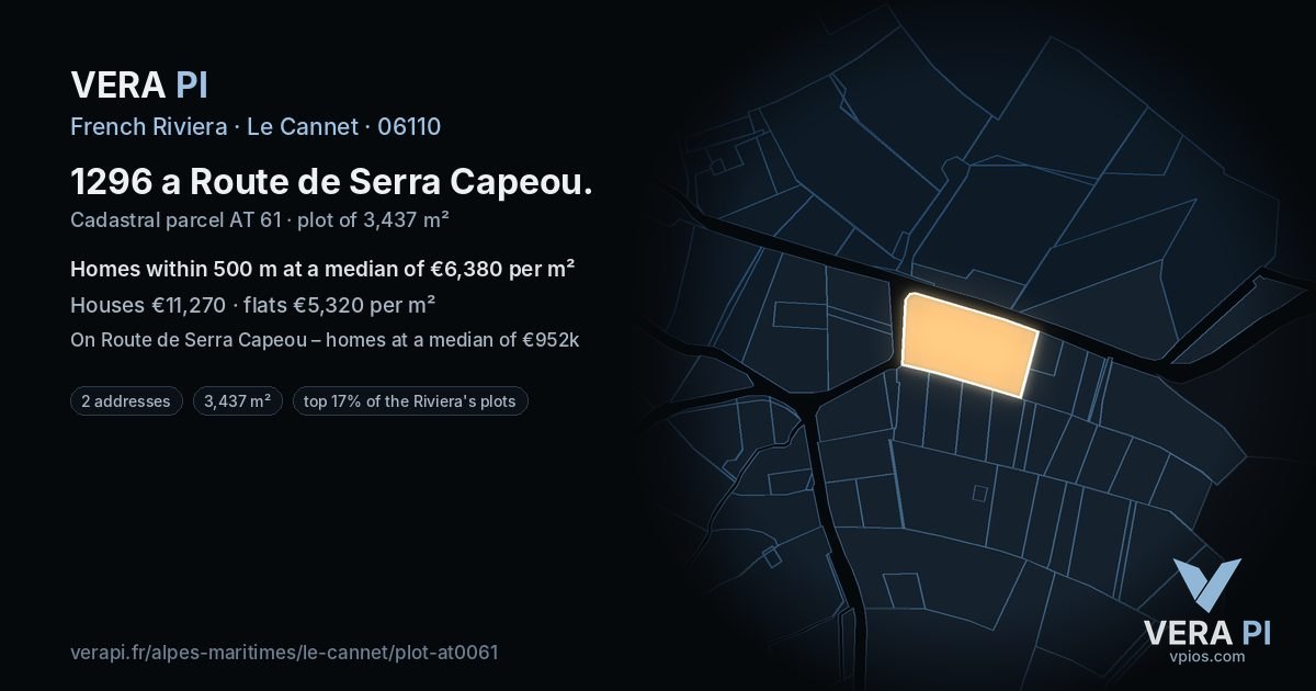 1296 a Route de Serra Capeou, Le Cannet at night – the plot lit, the parcels around coloured by the prices near them