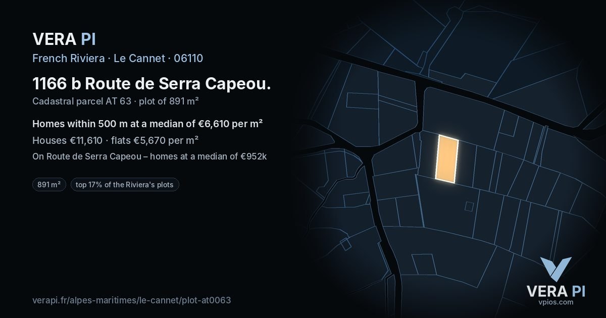 1166 b Route de Serra Capeou, Le Cannet at night – the plot lit, the parcels around coloured by the prices near them