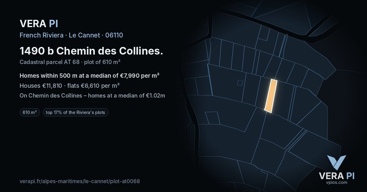 1490 b Chemin des Collines, Le Cannet at night – the plot lit, the parcels around coloured by the prices near them