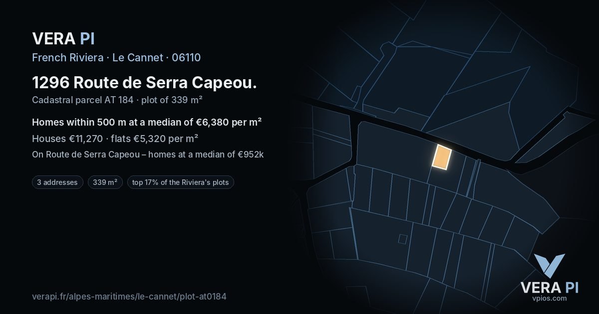1296 Route de Serra Capeou, Le Cannet at night – the plot lit, the parcels around coloured by the prices near them