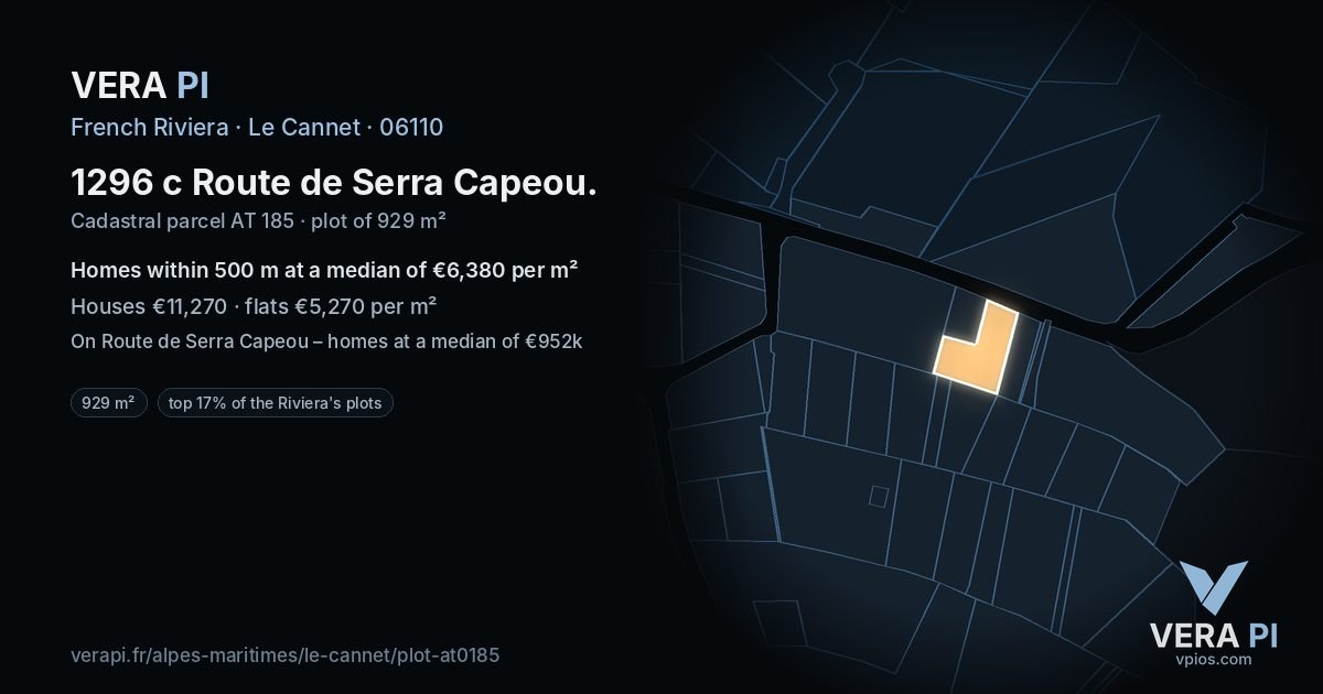 1296 c Route de Serra Capeou, Le Cannet at night – the plot lit, the parcels around coloured by the prices near them