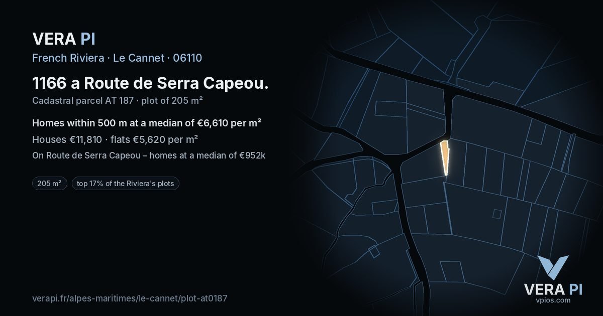 1166 a Route de Serra Capeou, Le Cannet at night – the plot lit, the parcels around coloured by the prices near them