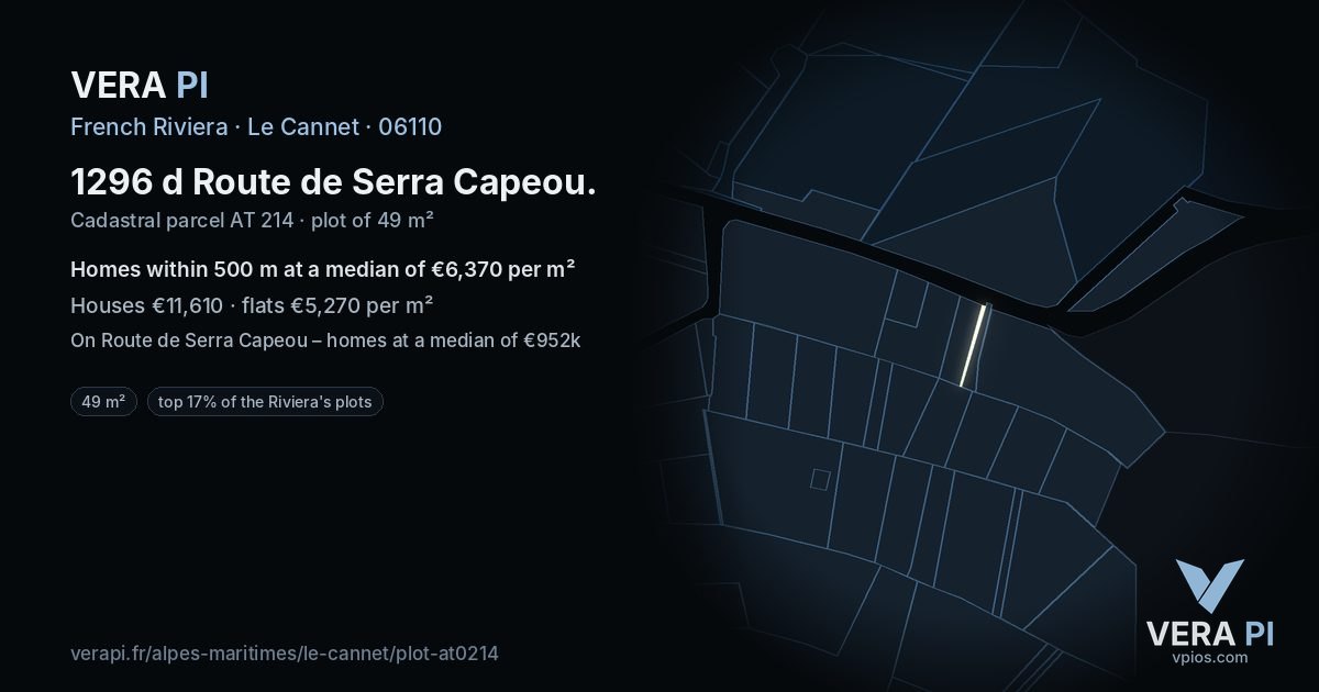 1296 d Route de Serra Capeou, Le Cannet at night – the plot lit, the parcels around coloured by the prices near them