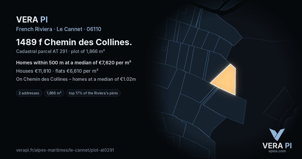 1489 f Chemin des Collines, Le Cannet at night – the plot lit, the parcels around coloured by the prices near them