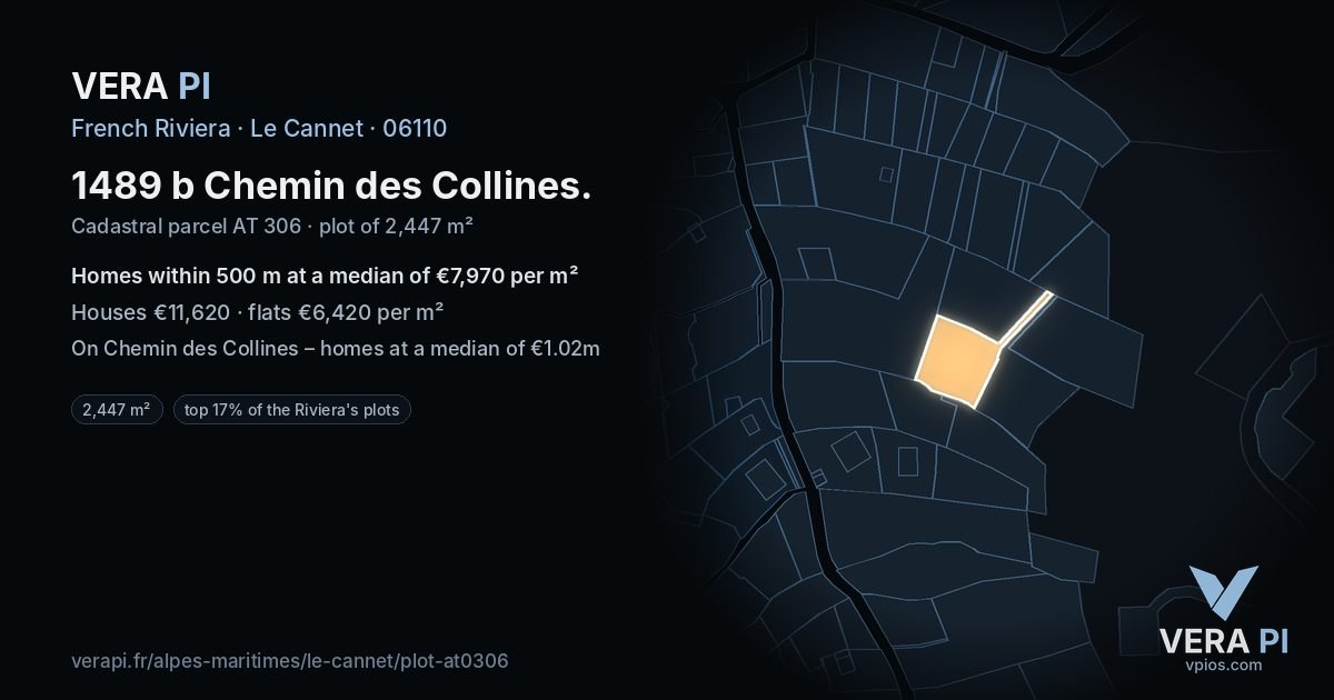 1489 b Chemin des Collines, Le Cannet at night – the plot lit, the parcels around coloured by the prices near them