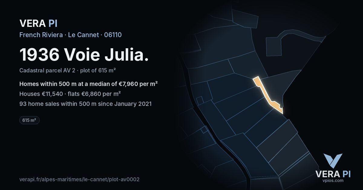 1936 Voie Julia, Le Cannet at night – the plot lit, the parcels around coloured by the prices near them