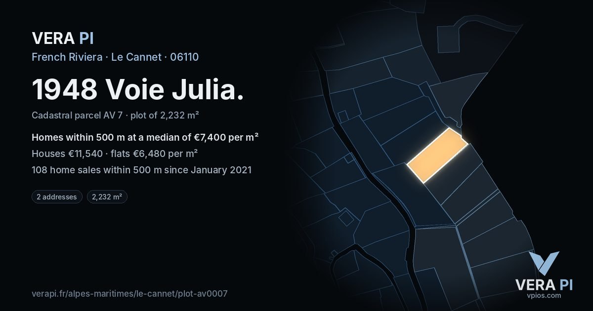1948 Voie Julia, Le Cannet at night – the plot lit, the parcels around coloured by the prices near them