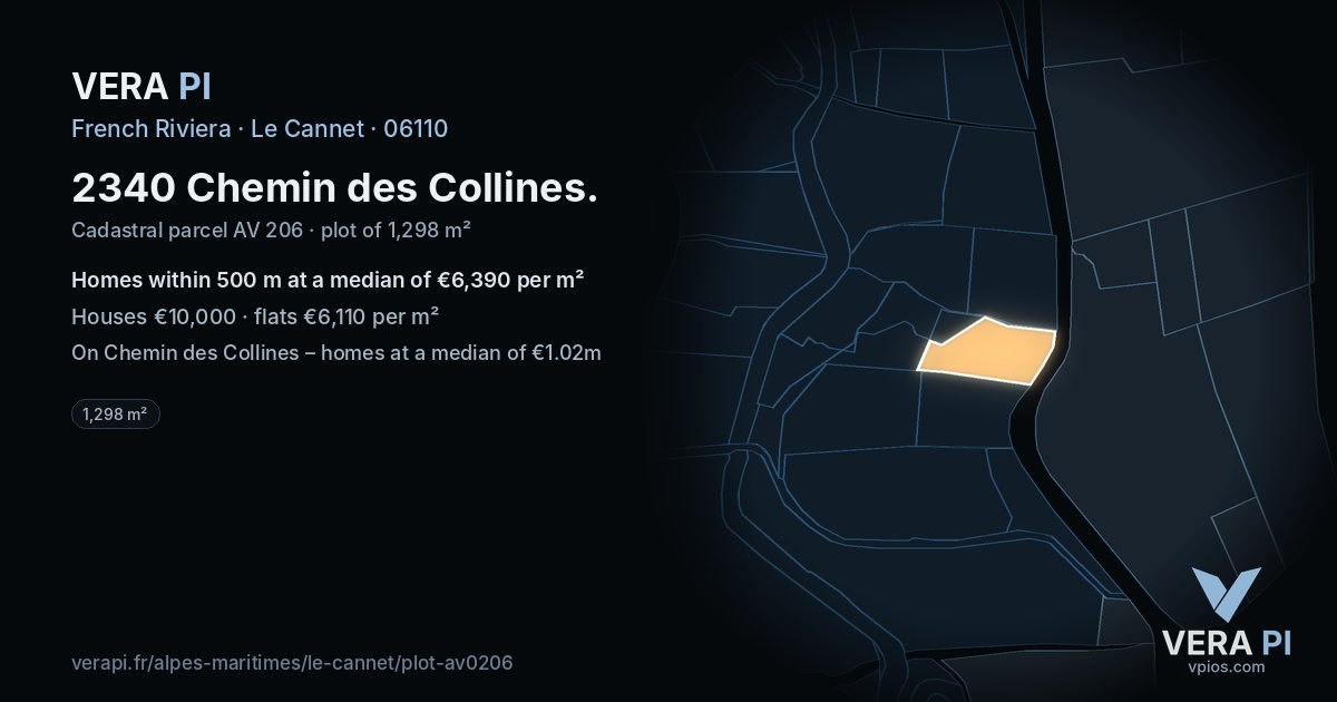 2340 Chemin des Collines, Le Cannet at night – the plot lit, the parcels around coloured by the prices near them