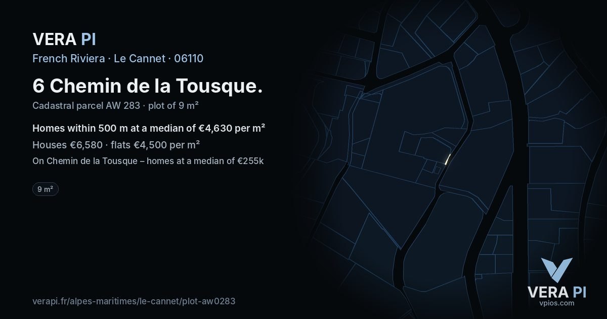 6 Chemin de la Tousque, Le Cannet at night – the plot lit, the parcels around coloured by the prices near them