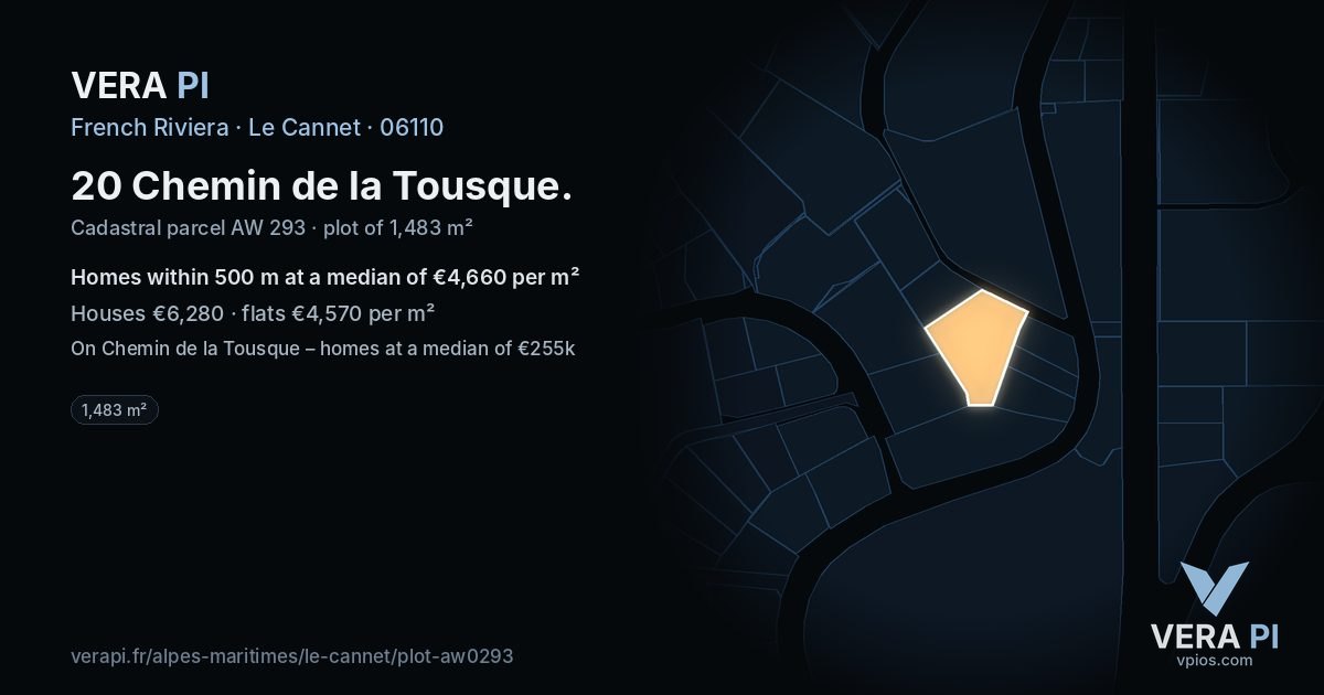 20 Chemin de la Tousque, Le Cannet at night – the plot lit, the parcels around coloured by the prices near them