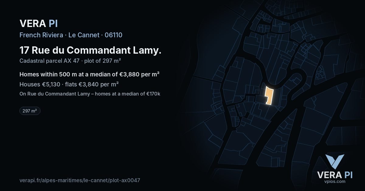 17 Rue du Commandant Lamy, Le Cannet at night – the plot lit, the parcels around coloured by the prices near them