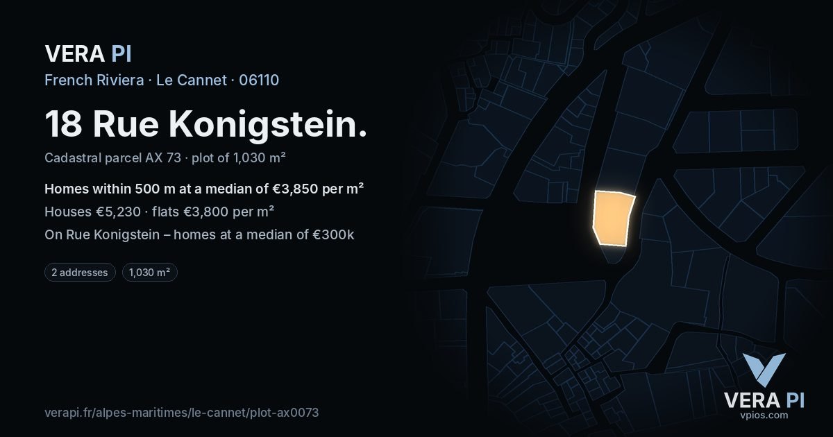 18 Rue Konigstein, Le Cannet at night – the plot lit, the parcels around coloured by the prices near them