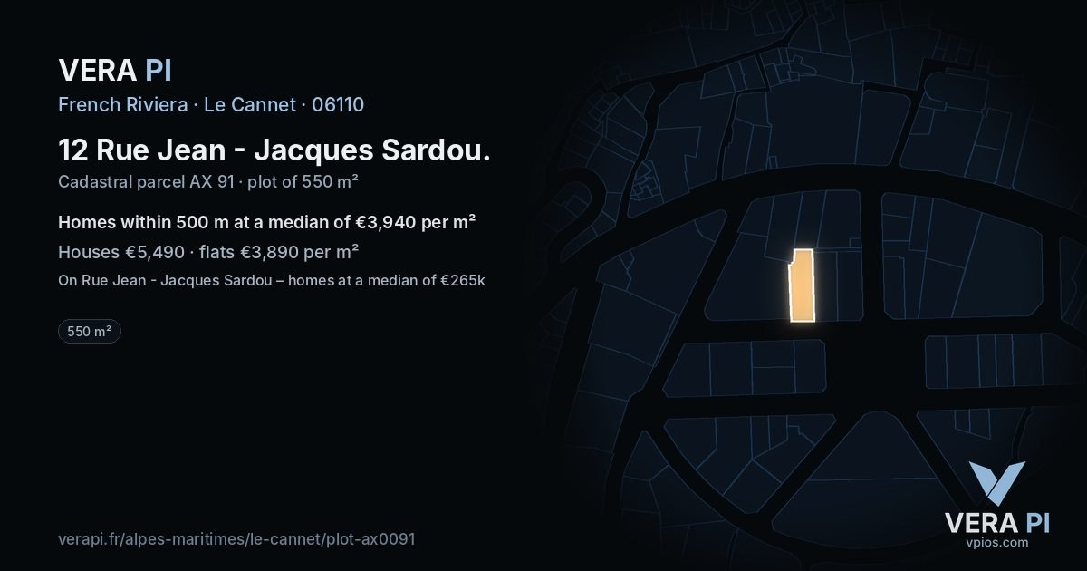 12 Rue Jean - Jacques Sardou, Le Cannet at night – the plot lit, the parcels around coloured by the prices near them