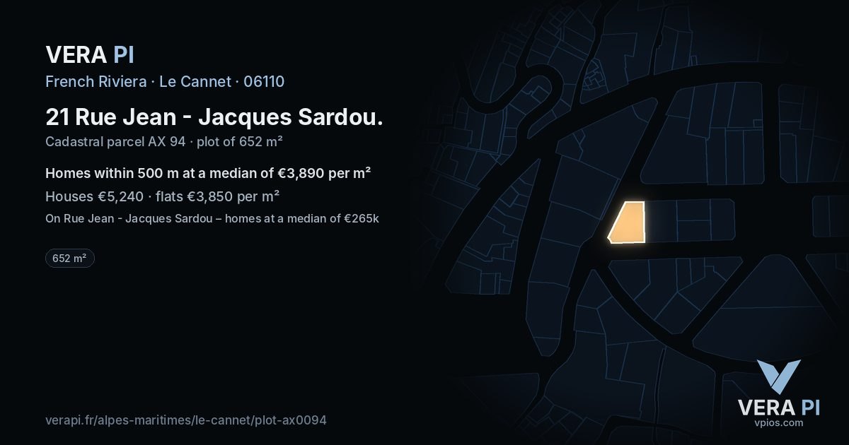 21 Rue Jean - Jacques Sardou, Le Cannet at night – the plot lit, the parcels around coloured by the prices near them