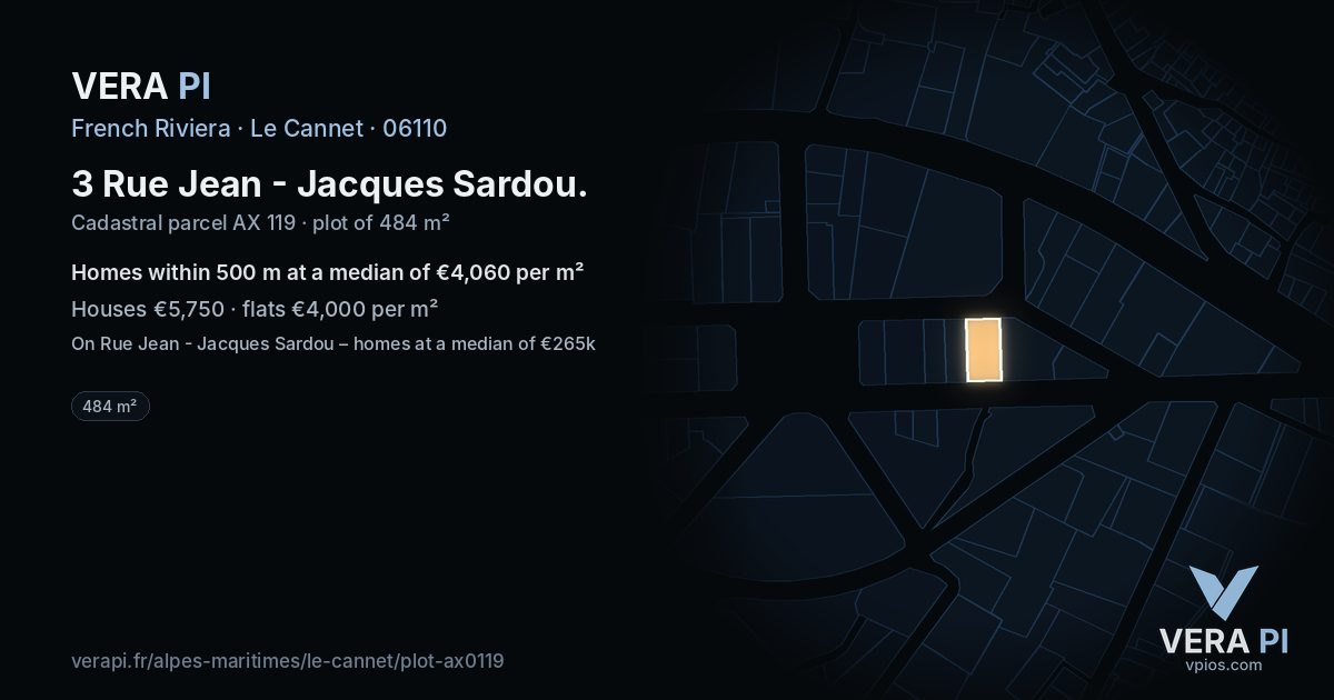 3 Rue Jean - Jacques Sardou, Le Cannet at night – the plot lit, the parcels around coloured by the prices near them