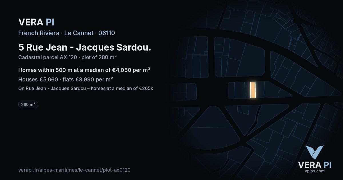 5 Rue Jean - Jacques Sardou, Le Cannet at night – the plot lit, the parcels around coloured by the prices near them