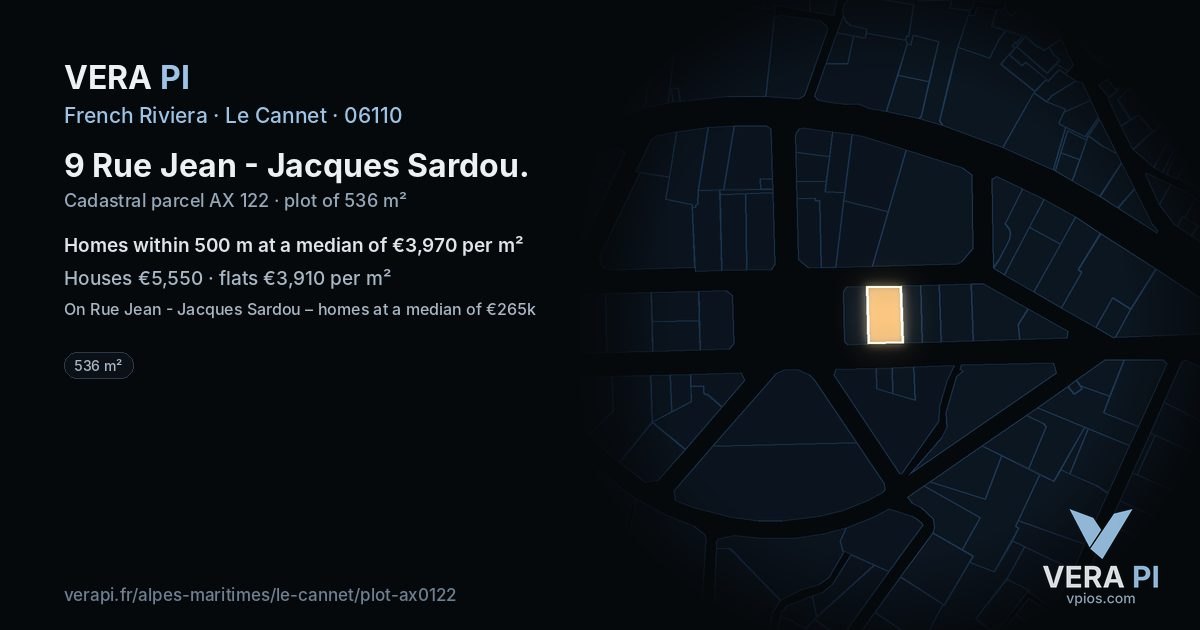 9 Rue Jean - Jacques Sardou, Le Cannet at night – the plot lit, the parcels around coloured by the prices near them