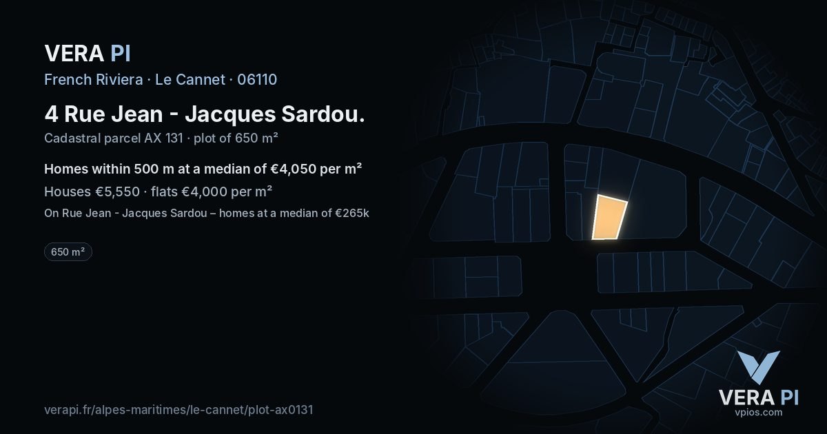 4 Rue Jean - Jacques Sardou, Le Cannet at night – the plot lit, the parcels around coloured by the prices near them