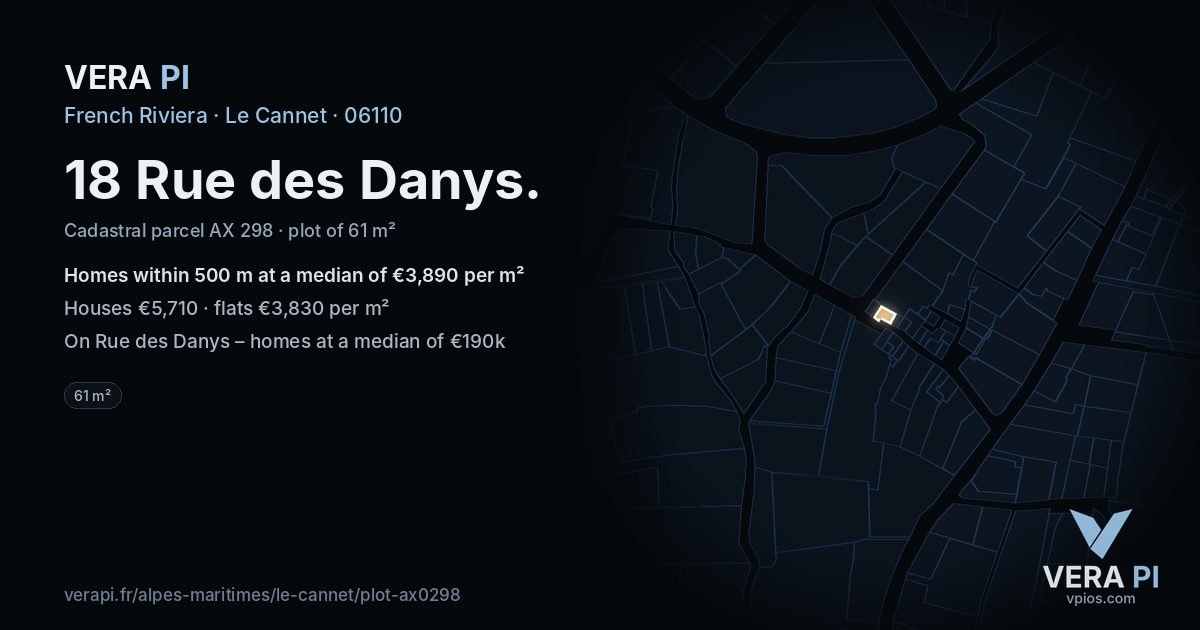 18 Rue des Danys, Le Cannet at night – the plot lit, the parcels around coloured by the prices near them
