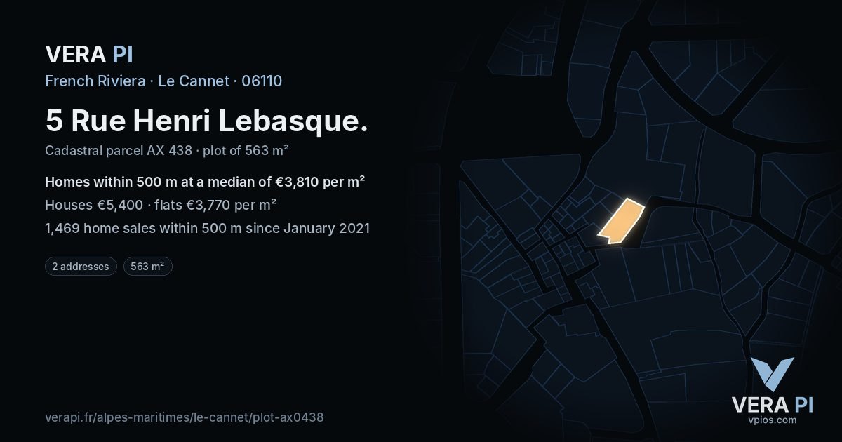 5 Rue Henri Lebasque, Le Cannet at night – the plot lit, the parcels around coloured by the prices near them