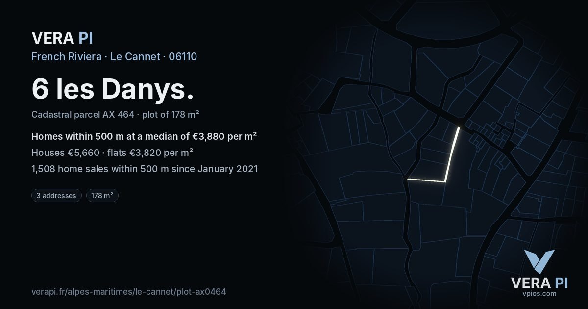 6 les Danys, Le Cannet at night – the plot lit, the parcels around coloured by the prices near them