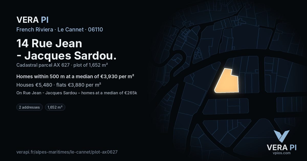 14 Rue Jean - Jacques Sardou, Le Cannet at night – the plot lit, the parcels around coloured by the prices near them