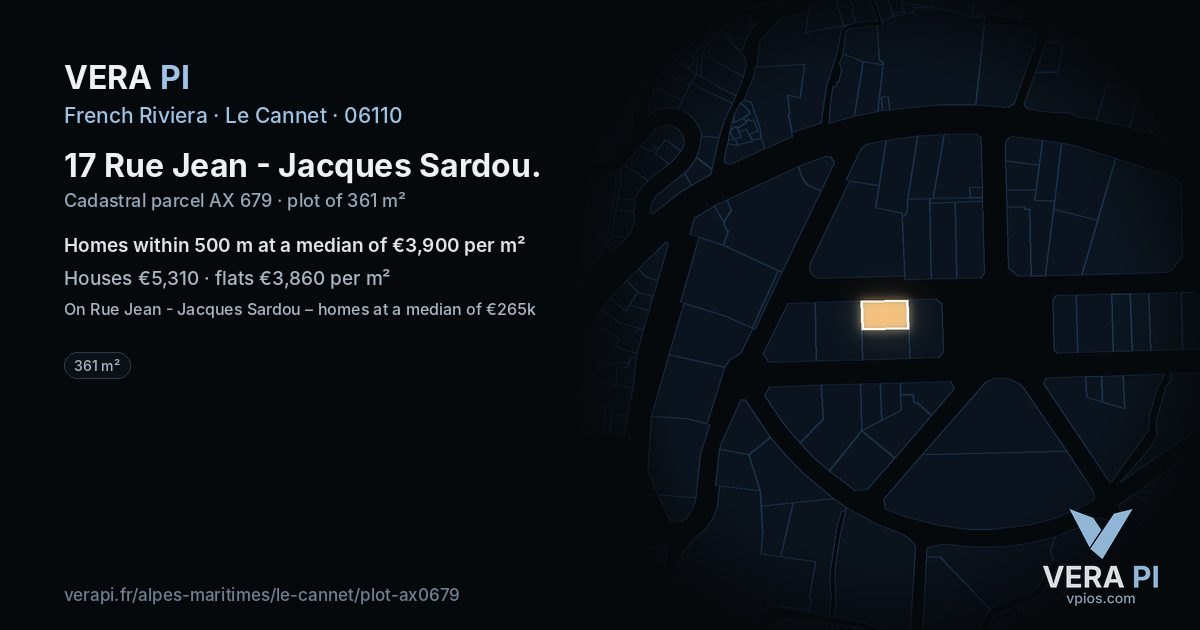 17 Rue Jean - Jacques Sardou, Le Cannet at night – the plot lit, the parcels around coloured by the prices near them