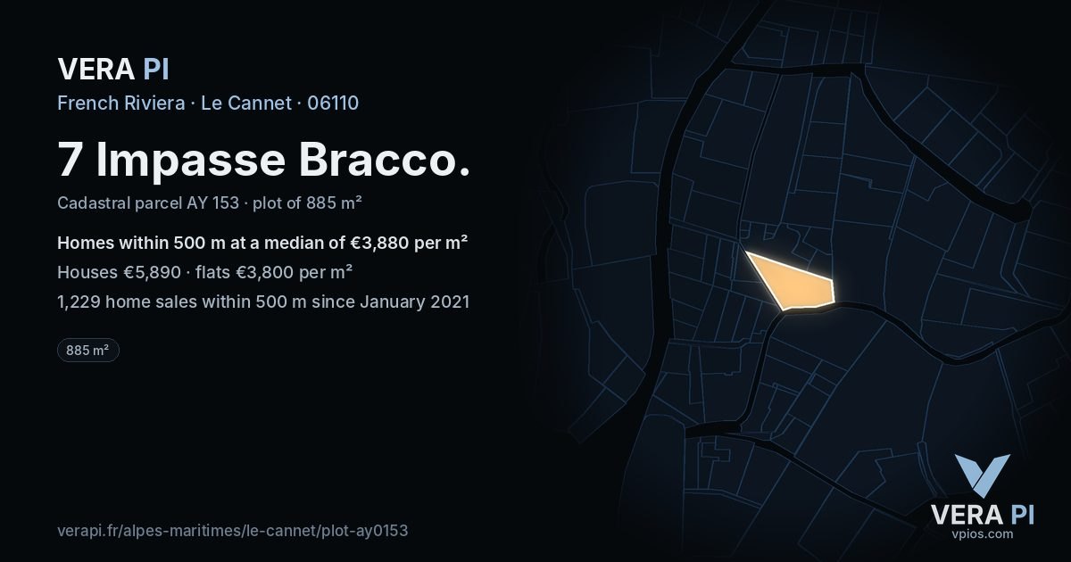 7 Impasse Bracco, Le Cannet at night – the plot lit, the parcels around coloured by the prices near them