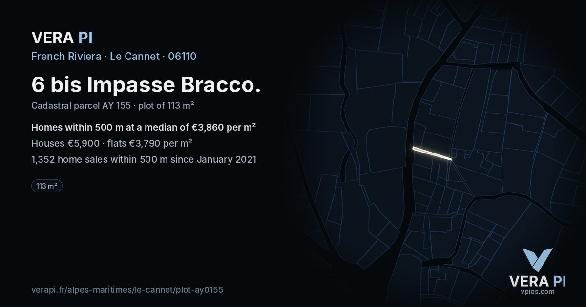 6 bis Impasse Bracco, Le Cannet at night – the plot lit, the parcels around coloured by the prices near them