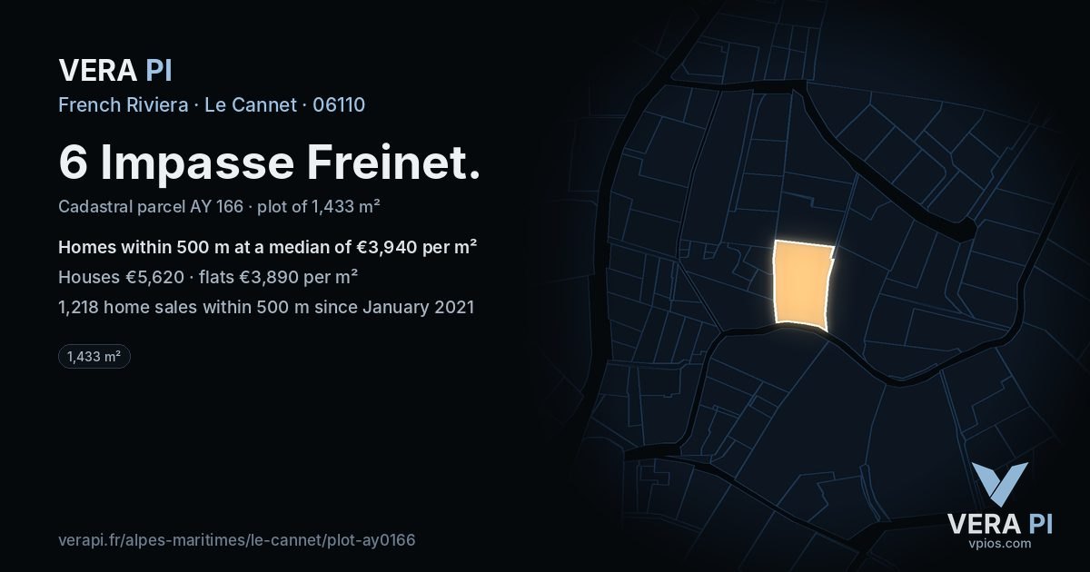 6 Impasse Freinet, Le Cannet at night – the plot lit, the parcels around coloured by the prices near them