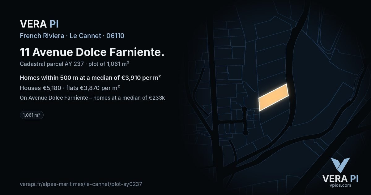 11 Avenue Dolce Farniente, Le Cannet at night – the plot lit, the parcels around coloured by the prices near them