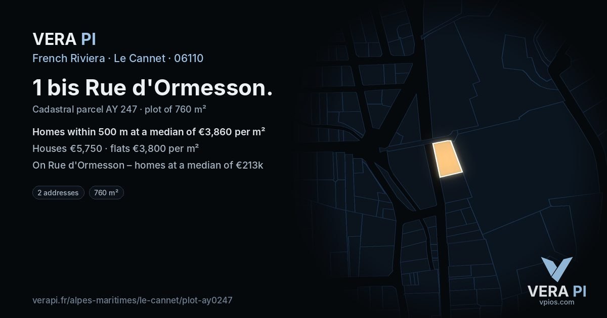 1 bis Rue d'Ormesson, Le Cannet at night – the plot lit, the parcels around coloured by the prices near them