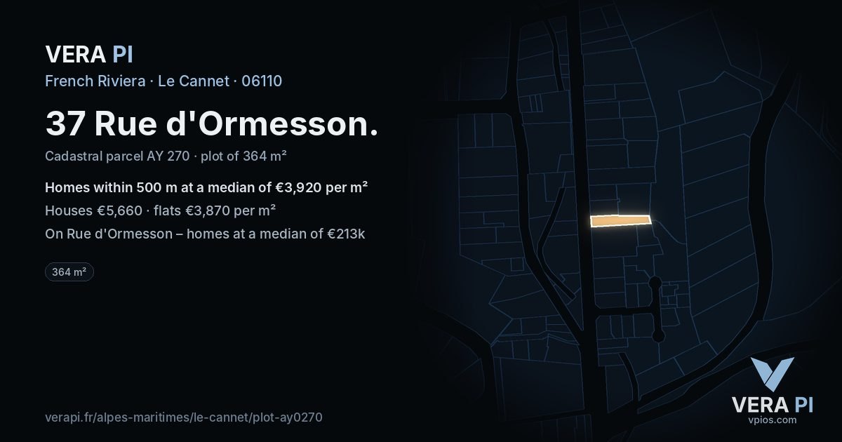 37 Rue d'Ormesson, Le Cannet at night – the plot lit, the parcels around coloured by the prices near them