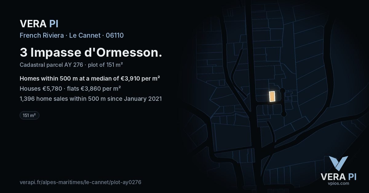3 Impasse d'Ormesson, Le Cannet at night – the plot lit, the parcels around coloured by the prices near them