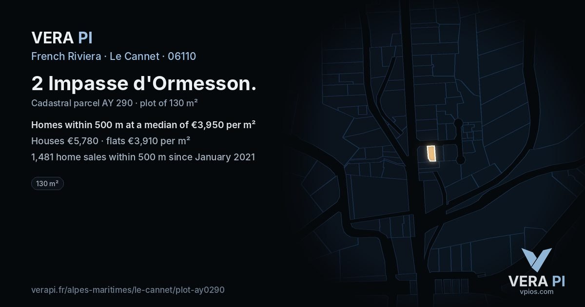 2 Impasse d'Ormesson, Le Cannet at night – the plot lit, the parcels around coloured by the prices near them