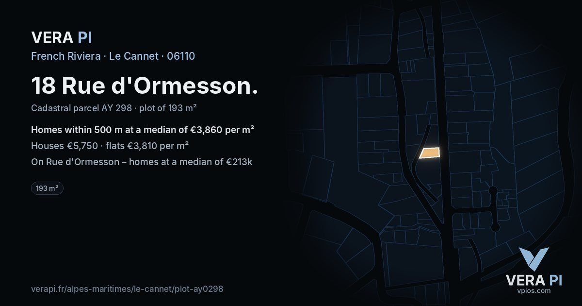 18 Rue d'Ormesson, Le Cannet at night – the plot lit, the parcels around coloured by the prices near them