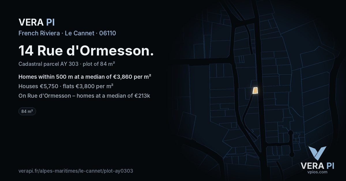 14 Rue d'Ormesson, Le Cannet at night – the plot lit, the parcels around coloured by the prices near them