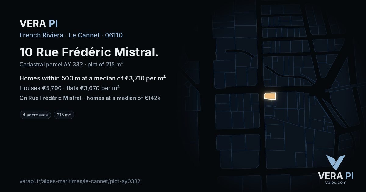 10 Rue Frédéric Mistral, Le Cannet at night – the plot lit, the parcels around coloured by the prices near them