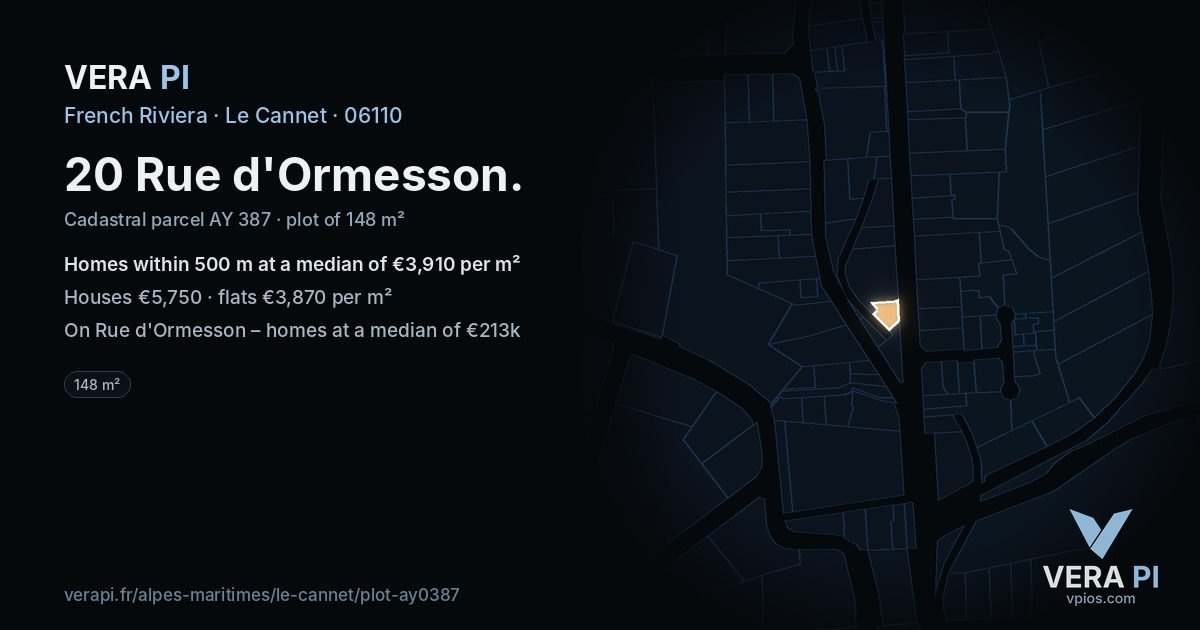 20 Rue d'Ormesson, Le Cannet at night – the plot lit, the parcels around coloured by the prices near them