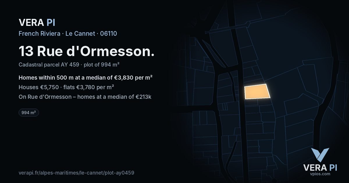 13 Rue d'Ormesson, Le Cannet at night – the plot lit, the parcels around coloured by the prices near them