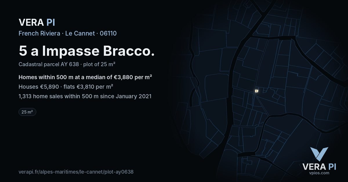 5 a Impasse Bracco, Le Cannet at night – the plot lit, the parcels around coloured by the prices near them