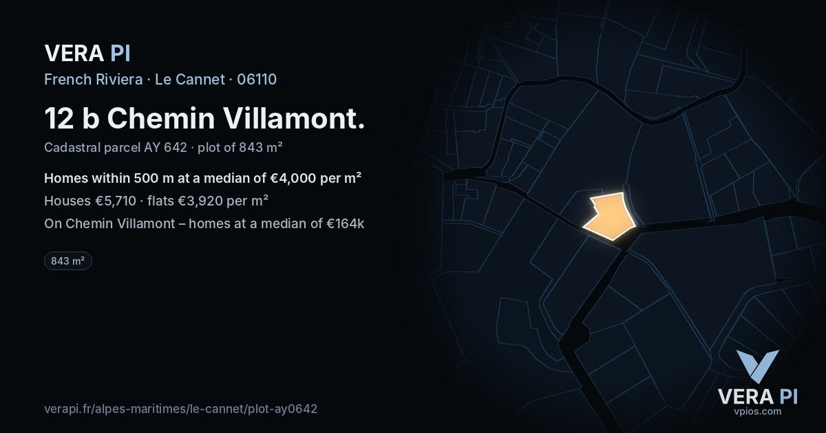 12 b Chemin Villamont, Le Cannet at night – the plot lit, the parcels around coloured by the prices near them