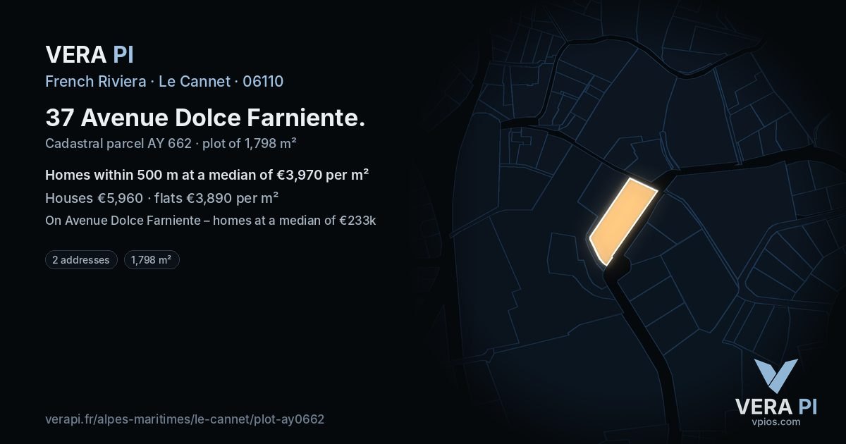 37 Avenue Dolce Farniente, Le Cannet at night – the plot lit, the parcels around coloured by the prices near them